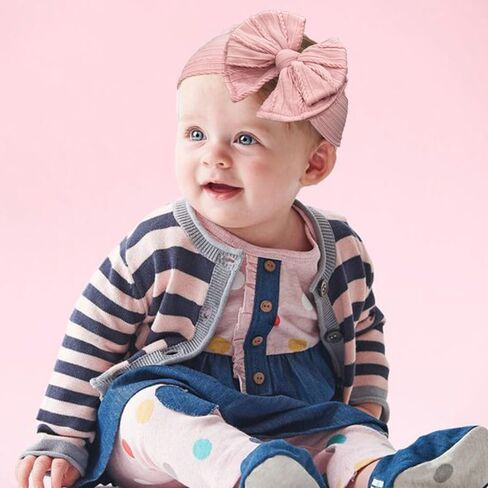 CÉLLOT 6 Pcs Super Stretchy Soft Handmade Headbands with Double Bows Head Wrap Nylon Hair Accessories For Newborn Baby Girls Infant Toddlers Kids(Pink) in Saudi Arabia