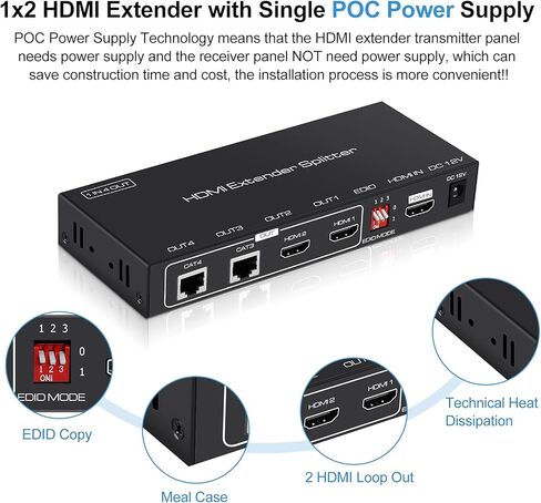 avedio links 1X2 HDMI Extender Splitter 165ft (50m) مع 2 حلقة HDMI محلية، 1080P @ 60 هرتز HDMI موسع 1 في 2 خارج CAT 5e / 6 مع مصدر طاقة POC، 3D EDID، HDMI إلى Ethernet لعصا النار، صندوق التلفزيون in Kuwait