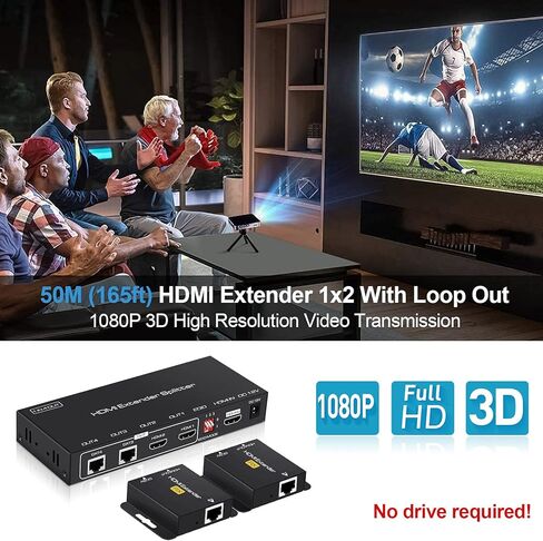 avedio links 1X2 HDMI Extender Splitter 165ft (50m) مع 2 حلقة HDMI محلية، 1080P @ 60 هرتز HDMI موسع 1 في 2 خارج CAT 5e / 6 مع مصدر طاقة POC، 3D EDID، HDMI إلى Ethernet لعصا النار، صندوق التلفزيون in Kuwait