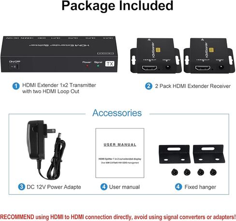 avedio links 1X2 HDMI Extender Splitter 165ft (50m) مع 2 حلقة HDMI محلية، 1080P @ 60 هرتز HDMI موسع 1 في 2 خارج CAT 5e / 6 مع مصدر طاقة POC، 3D EDID، HDMI إلى Ethernet لعصا النار، صندوق التلفزيون in Kuwait