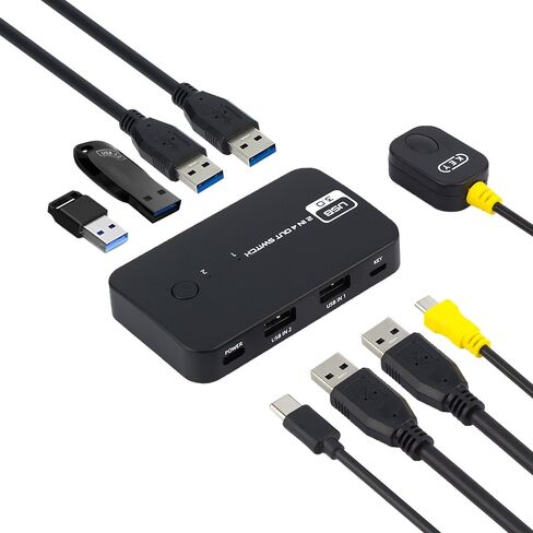 USB 3.0 Switch Selector 2 جهاز كمبيوتر مشاركة 4 USB لأجهزة الكمبيوتر المحمول والماوس ولوحة المفاتيح والطابعة والماسح الضوئي مع 2 حزمة من كابلات USB 3.0 ووحدة تحكم سطح المكتب in Kuwait