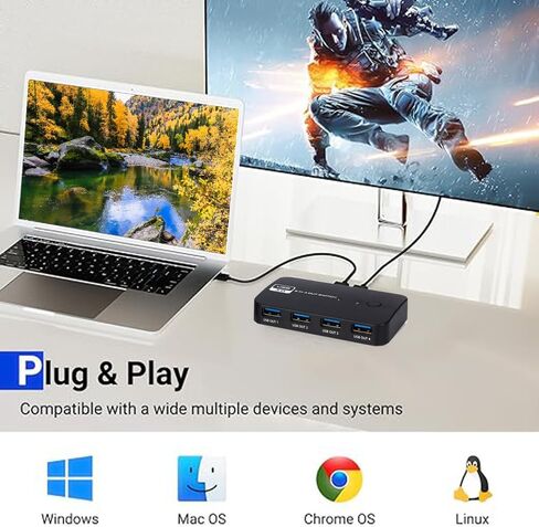 USB 3.0 Switch Selector 2 جهاز كمبيوتر مشاركة 4 USB لأجهزة الكمبيوتر المحمول والماوس ولوحة المفاتيح والطابعة والماسح الضوئي مع 2 حزمة من كابلات USB 3.0 ووحدة تحكم سطح المكتب in Kuwait