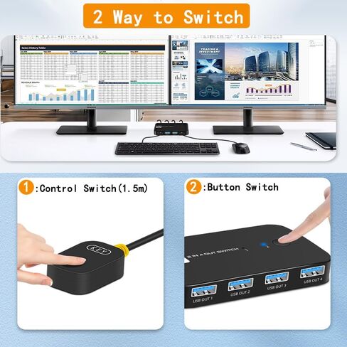 USB 3.0 Switch Selector 2 جهاز كمبيوتر مشاركة 4 USB لأجهزة الكمبيوتر المحمول والماوس ولوحة المفاتيح والطابعة والماسح الضوئي مع 2 حزمة من كابلات USB 3.0 ووحدة تحكم سطح المكتب in Kuwait