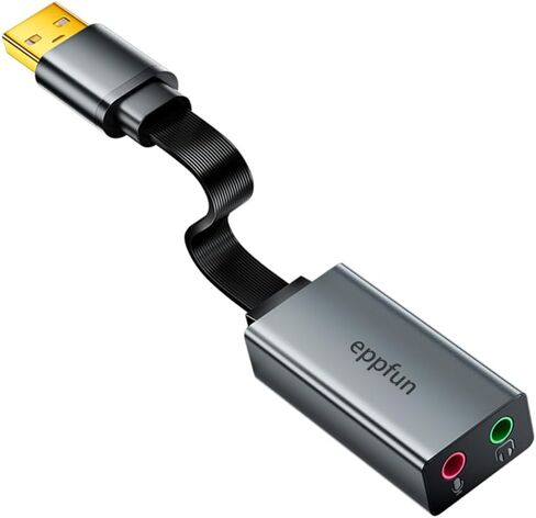 eppfun USB محول الصوت بطاقة الصوت الخارجية مع سماعة رأس 3.5 ملم ومقبس ميكروفون متوافق مع أنظمة التشغيل Windows وMac وmacOS وLinux وPS4 وPS5 والتوصيل والتشغيل والألومنيوم in Kuwait