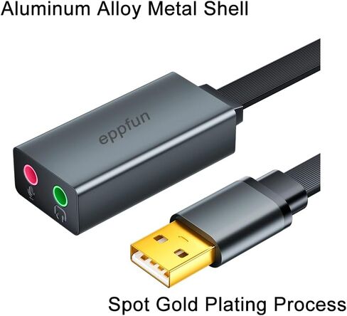 eppfun USB محول الصوت بطاقة الصوت الخارجية مع سماعة رأس 3.5 ملم ومقبس ميكروفون متوافق مع أنظمة التشغيل Windows وMac وmacOS وLinux وPS4 وPS5 والتوصيل والتشغيل والألومنيوم in Kuwait