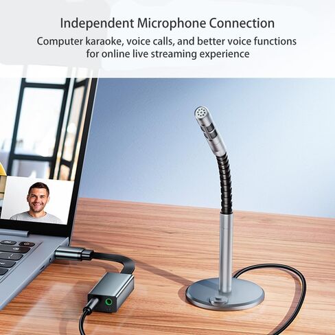 eppfun USB محول الصوت بطاقة الصوت الخارجية مع سماعة رأس 3.5 ملم ومقبس ميكروفون متوافق مع أنظمة التشغيل Windows وMac وmacOS وLinux وPS4 وPS5 والتوصيل والتشغيل والألومنيوم in Kuwait