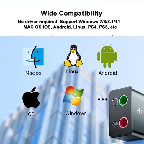 eppfun USB محول الصوت بطاقة الصوت الخارجية مع سماعة رأس 3.5 ملم ومقبس ميكروفون متوافق مع أنظمة التشغيل Windows وMac وmacOS وLinux وPS4 وPS5 والتوصيل والتشغيل والألومنيوم in Kuwait