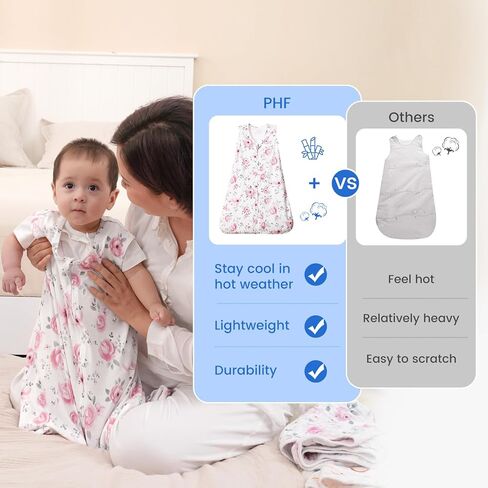 PHF 70% Rayon Derived from Bamboo and 30% Cotton Baby Sleep Sacks 0-6 Months, Baby Sleeping Bag 2-Way Zipper, 2 Pack 0.5 TOG Soft and Breathable Wearable Blanket for Baby Boys Small Size, Dinosaur in Kuwait