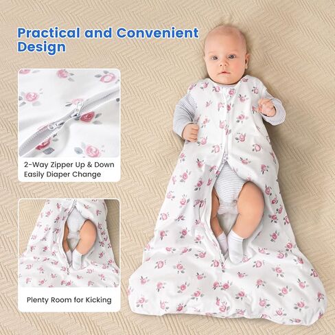 PHF 70% Rayon Derived from Bamboo and 30% Cotton Baby Sleep Sacks 0-6 Months, Baby Sleeping Bag 2-Way Zipper, 2 Pack 0.5 TOG Soft and Breathable Wearable Blanket for Baby Boys Small Size, Dinosaur in Kuwait