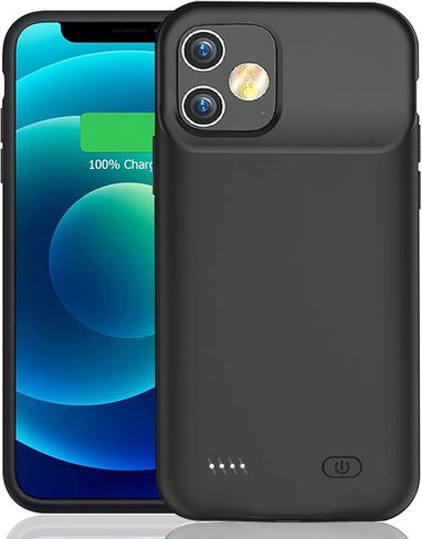 Battery Case for iPhone 12 Mini, Upgraded 6500mAh Ultra-Slim Portable Rechargeable Extended Battery Pack Charging Case Compatible with iPhone 12 Mini (5.4 inch) Charger Case Support Carplay (Black) in Kuwait