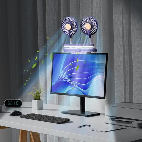 Computer Monitor Light Bar with Fan, Two-Head Personal Cooling Fan Monitor Clip Quiet USB Fan Flip-Open LED Lamp, Level 3 brightness, 3 Wind Speeds，for Laptop, Flat & Curved Monitors (Deepsea Blue) in Saudi Arabia