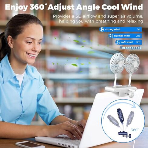 Computer Monitor Light Bar with Fan, Two-Head Personal Cooling Fan Monitor Clip Quiet USB Fan Flip-Open LED Lamp, Level 3 brightness, 3 Wind Speeds，for Laptop, Flat & Curved Monitors (Deepsea Blue) in Saudi Arabia