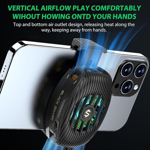 مبرد للهاتف الخلوي Black Shark Fun Cooler 4، مروحة كبيرة بقدرة 15 وات 4010 | انخفاض درجات الحرارة بما يصل إلى 30 درجة مئوية | أضواء RGB | مروحة تبريد مشعاع مقاس 30 مم × 30 مم لنظام iOS/Android باللون الأسود in Kuwait