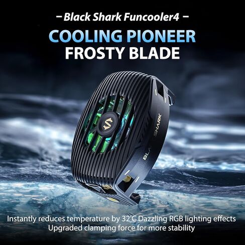مبرد للهاتف الخلوي Black Shark Fun Cooler 4، مروحة كبيرة بقدرة 15 وات 4010 | انخفاض درجات الحرارة بما يصل إلى 30 درجة مئوية | أضواء RGB | مروحة تبريد مشعاع مقاس 30 مم × 30 مم لنظام iOS/Android باللون الأسود in Kuwait