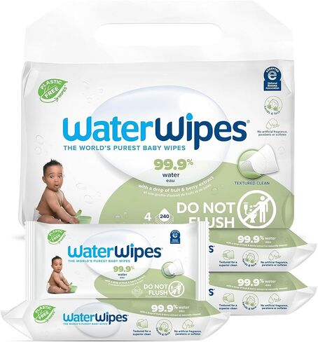 WaterWipes Sensitive+ Baby & Toddler Wipes, 3-In-1 Cleans, Cares, Protects, 99.9% Water, Textured Clean, Unscented & Hypoallergenic, 240 Count (4 Packs) in Saudi Arabia