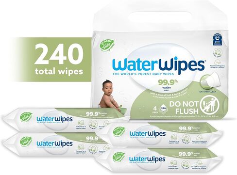 WaterWipes Sensitive+ Baby & Toddler Wipes, 3-In-1 Cleans, Cares, Protects, 99.9% Water, Textured Clean, Unscented & Hypoallergenic, 240 Count (4 Packs) in Saudi Arabia