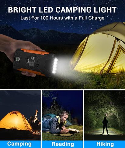 Solar Charger 38600mAh,Solar Power Bank Wireless Portable Charger Built in 3 Cables External Battery Pack Waterproof with 4 Outputs 2 Inputs USB C 15 W 5V/3A Battery Bank with Camping Light Compass in Saudi Arabia
