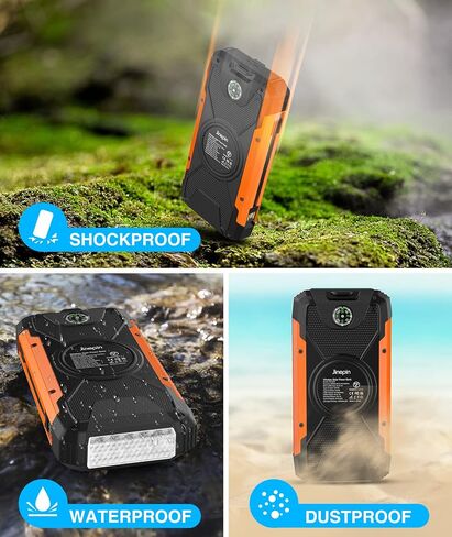 Solar Charger 38600mAh,Solar Power Bank Wireless Portable Charger Built in 3 Cables External Battery Pack Waterproof with 4 Outputs 2 Inputs USB C 15 W 5V/3A Battery Bank with Camping Light Compass in Saudi Arabia