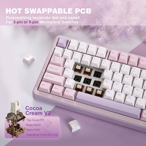 YUNZII B75 PRO Wireless Mechanical Keyboard,75% Layout with Knob,Hot Swap Gasket Custom Structure,Creamy Pre-lubed Switches,RGB Backlit,Bluetooth/Type-C/2.4G for Win/Mac(Milk Switch,Pink) in Saudi Arabia