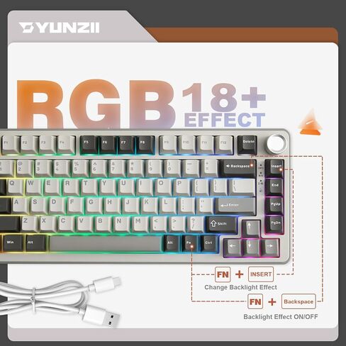 YUNZII B75 PRO Wireless Mechanical Keyboard,75% Layout with Knob,Hot Swap Gasket Custom Structure,Creamy Pre-lubed Switches,RGB Backlit,Bluetooth/Type-C/2.4G for Win/Mac(Milk Switch,Pink) in Saudi Arabia