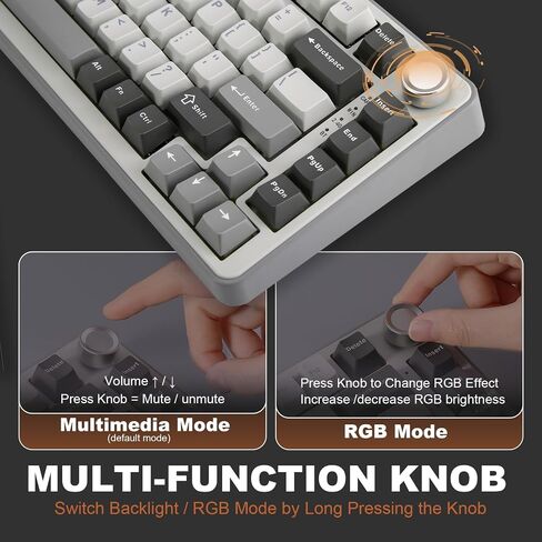 YUNZII B75 PRO Wireless Mechanical Keyboard,75% Layout with Knob,Hot Swap Gasket Custom Structure,Creamy Pre-lubed Switches,RGB Backlit,Bluetooth/Type-C/2.4G for Win/Mac(Milk Switch,Pink) in Saudi Arabia