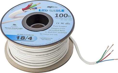100 ft. 18AWG Low Voltage LED Cable 4 Conductor In-Wall Jacketed Pure Copper Speaker Wire UL Listed Class 2 in Saudi Arabia