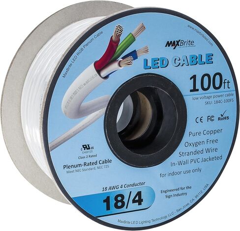 100 ft. 18AWG Low Voltage LED Cable 4 Conductor In-Wall Jacketed Pure Copper Speaker Wire UL Listed Class 2 in Saudi Arabia