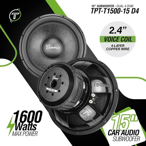Timpano 10" Sub D4 1500 Watts Max Power Dual 4 Ohm, 10 Inch Car Subwoofer 16 mm Xmax, TPT-T1500-10 D4, 2.6 in Voice Coil, Double Stacked Magnet Sub Woofer for Car Audio Systems (Single) in Saudi Arabia