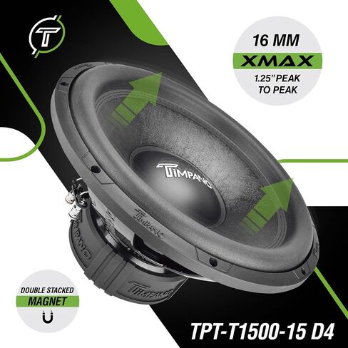 Timpano 10" Sub D4 1500 Watts Max Power Dual 4 Ohm, 10 Inch Car Subwoofer 16 mm Xmax, TPT-T1500-10 D4, 2.6 in Voice Coil, Double Stacked Magnet Sub Woofer for Car Audio Systems (Single) in Saudi Arabia