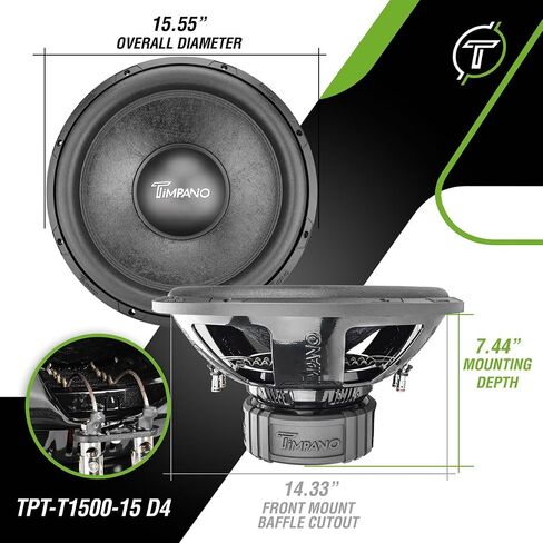 Timpano 10" Sub D4 1500 Watts Max Power Dual 4 Ohm, 10 Inch Car Subwoofer 16 mm Xmax, TPT-T1500-10 D4, 2.6 in Voice Coil, Double Stacked Magnet Sub Woofer for Car Audio Systems (Single) in Saudi Arabia