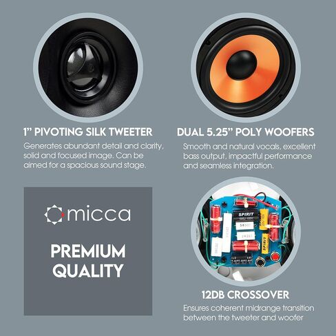 Micca M-CS Dual 5.25 Inch in-Wall Center Channel Speaker for Home Theater, Whole House Audio, 5.25" Woofers, 1" Tweeter, Paintable, each (Renewed) in Saudi Arabia