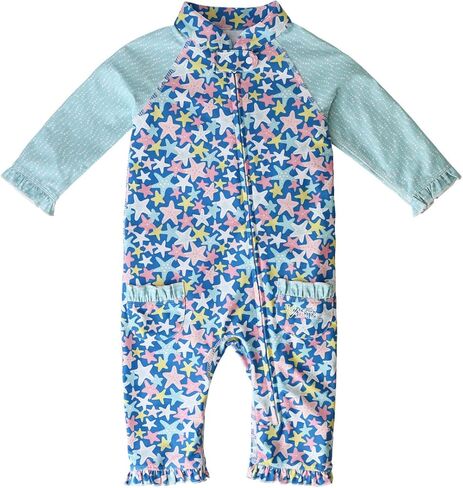 بدلة سباحة للفتيات الصغيرات من الأشعة فوق البنفسجية SKINZ مع حماية من أشعة الشمس بعامل حماية من أشعة الشمس 50+ - بدلة سباحة لكامل الجسم للطفل، ملابس حماية من الأشعة فوق البنفسجية للأطفال، بدلة سباحة للفتيات الصغيرات - حفلة نجم البحر - 3/6 م in Kuwait