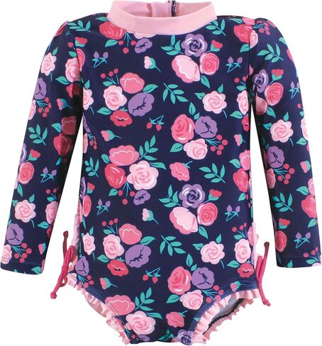 بدلة سباحة للأطفال الصغار Rashguard من Hudson Baby Baby، باللون الأزرق الداكن والزهور الوردية الزاهية، 2T in Saudi Arabia