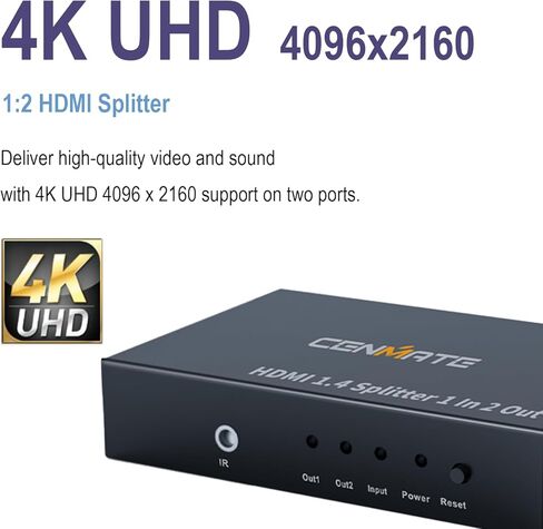 مقسم HDMI 4K 1 في 2 للشاشات المزدوجة، شاشة HDMI 4K30HZ مكررة/مرآة، يدعم HDMI 1.4، تشغيل فيديو ثلاثي الأبعاد in Kuwait
