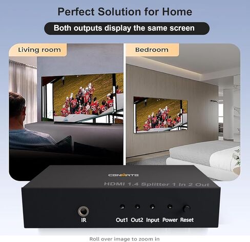 مقسم HDMI 4K 1 في 2 للشاشات المزدوجة، شاشة HDMI 4K30HZ مكررة/مرآة، يدعم HDMI 1.4، تشغيل فيديو ثلاثي الأبعاد in Kuwait
