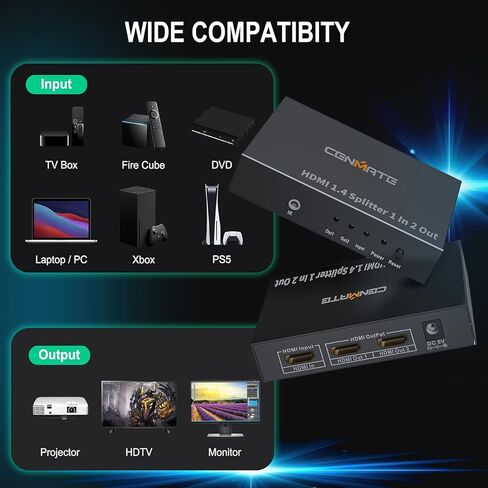 مقسم HDMI 4K 1 في 2 للشاشات المزدوجة، شاشة HDMI 4K30HZ مكررة/مرآة، يدعم HDMI 1.4، تشغيل فيديو ثلاثي الأبعاد in Kuwait