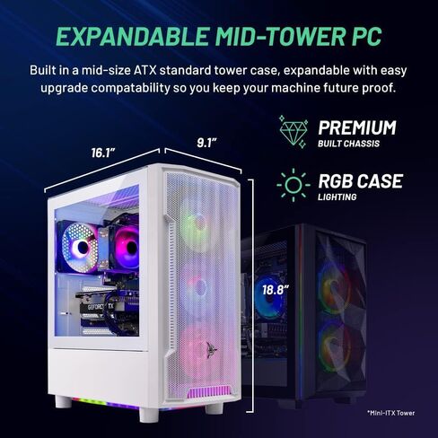 كمبيوتر سطح المكتب Skytech Azure للألعاب، Intel i7 14700F 2.1 جيجا هرتز (5.3 جيجا هرتز Turbo Boost)، NVIDIA RTX 4060 8 جيجا GDDR6X، 2 تيرابايت SSD، 16 جيجا DDR5 RAM 5200، 750 وات GOLD PSU، 360 مم ARGB AIO، Wi-Fi، Win 11 Home in Kuwait