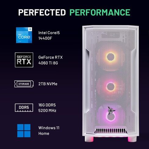 كمبيوتر سطح المكتب Skytech Azure للألعاب، Intel i7 14700F 2.1 جيجا هرتز (5.3 جيجا هرتز Turbo Boost)، NVIDIA RTX 4060 8 جيجا GDDR6X، 2 تيرابايت SSD، 16 جيجا DDR5 RAM 5200، 750 وات GOLD PSU، 360 مم ARGB AIO، Wi-Fi، Win 11 Home in Kuwait
