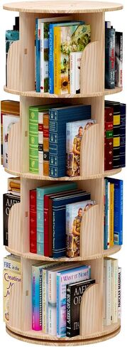 رف كتب دوار 360 درجة، منظم رف كتب من الخشب الصلب قابل للتكديس من 4 طبقات، رف عرض للتخزين، خزانة كتب على الأرض للأطفال والكبار (51 بوصة × 18 بوصة × 18 بوصة)... in Saudi Arabia