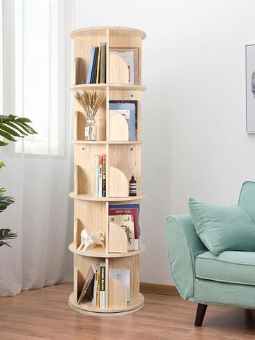 رف كتب دوار 360 درجة، منظم رف كتب من الخشب الصلب قابل للتكديس من 4 طبقات، رف عرض للتخزين، خزانة كتب على الأرض للأطفال والكبار (51 بوصة × 18 بوصة × 18 بوصة)... in Saudi Arabia