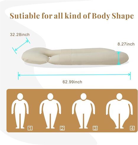 Pregnancy Pillow, Full Body Maternity Pillow with Cover for Pregnant Women Side Sleeping Maternity and Nursing Support - Beige in Saudi Arabia