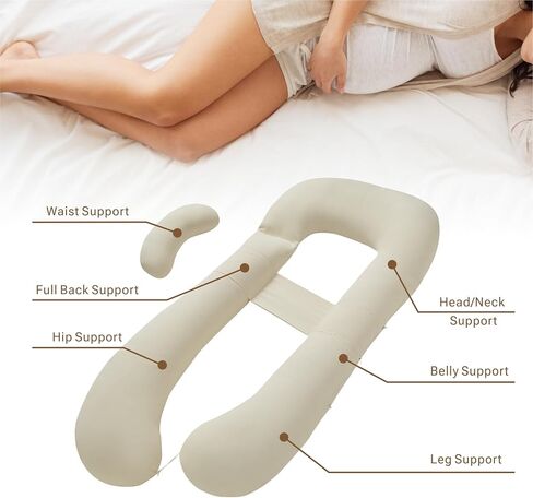 Pregnancy Pillow, Full Body Maternity Pillow with Cover for Pregnant Women Side Sleeping Maternity and Nursing Support - Beige in Saudi Arabia