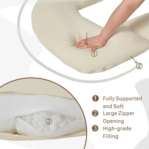 Pregnancy Pillow, Full Body Maternity Pillow with Cover for Pregnant Women Side Sleeping Maternity and Nursing Support - Beige in Saudi Arabia