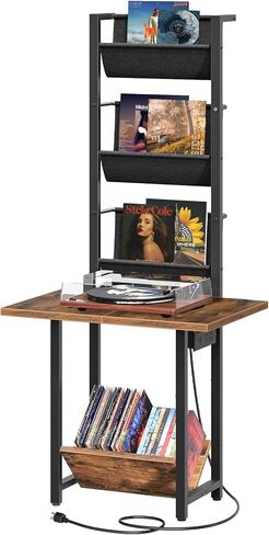 حامل مشغل تسجيلات مع مخرج طاقة، حامل قرص دوار مع وحدة تخزين من الفينيل، طاولة مشغل تسجيلات فينيل تصل إلى 200 ألبوم، رف حامل تسجيلات من الفينيل، منظم مشغل تسجيلات ETHR106E01 in Kuwait