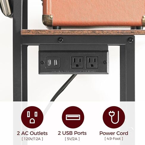 حامل مشغل تسجيلات مع مخرج طاقة، حامل قرص دوار مع وحدة تخزين من الفينيل، طاولة مشغل تسجيلات فينيل تصل إلى 200 ألبوم، رف حامل تسجيلات من الفينيل، منظم مشغل تسجيلات ETHR106E01 in Kuwait