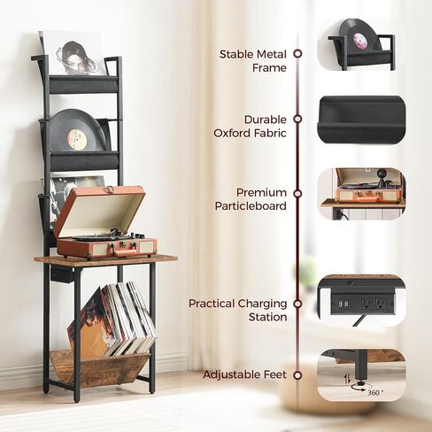 حامل مشغل تسجيلات مع مخرج طاقة، حامل قرص دوار مع وحدة تخزين من الفينيل، طاولة مشغل تسجيلات فينيل تصل إلى 200 ألبوم، رف حامل تسجيلات من الفينيل، منظم مشغل تسجيلات ETHR106E01 in Kuwait