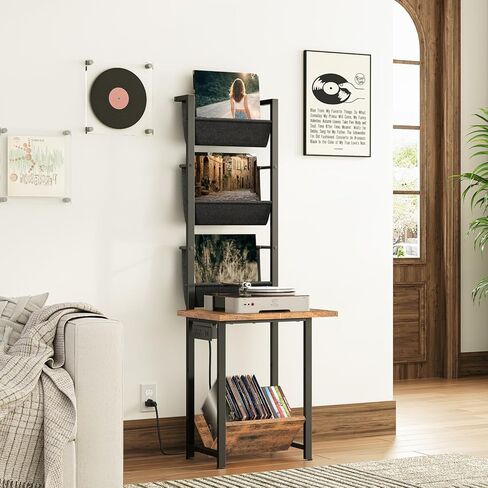 حامل مشغل تسجيلات مع مخرج طاقة، حامل قرص دوار مع وحدة تخزين من الفينيل، طاولة مشغل تسجيلات فينيل تصل إلى 200 ألبوم، رف حامل تسجيلات من الفينيل، منظم مشغل تسجيلات ETHR106E01 in Kuwait