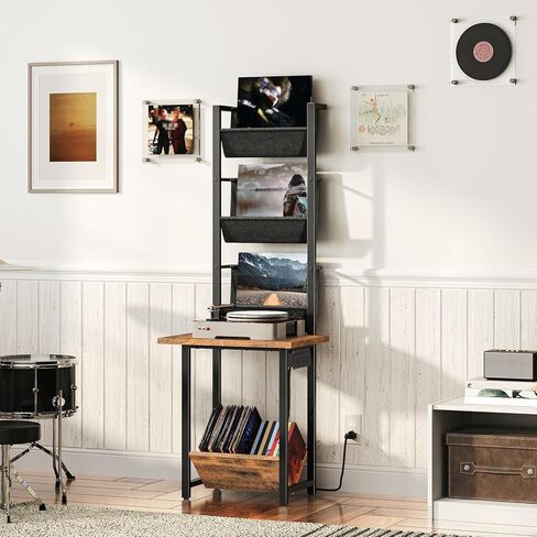 حامل مشغل تسجيلات مع مخرج طاقة، حامل قرص دوار مع وحدة تخزين من الفينيل، طاولة مشغل تسجيلات فينيل تصل إلى 200 ألبوم، رف حامل تسجيلات من الفينيل، منظم مشغل تسجيلات ETHR106E01 in Kuwait