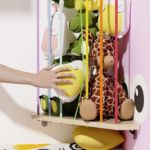 Stuffed Animals Storage with Colorful Elastic Ropes Wooden Plushies Organizer for Corner with Adjustable Length Large Corner Pet Holder Net for Kids Room, Playroom Easy to Install in Saudi Arabia