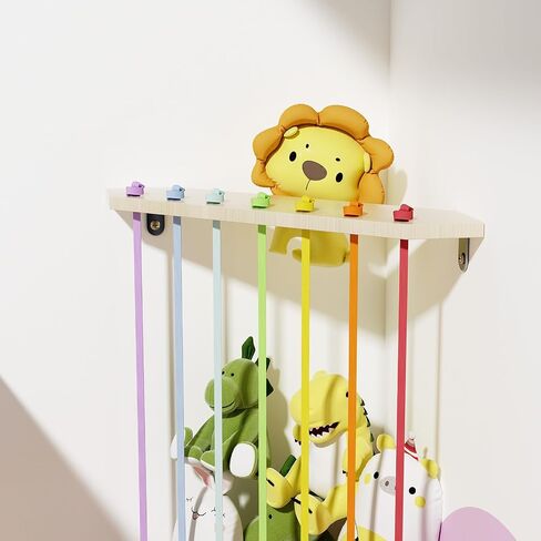 Stuffed Animals Storage with Colorful Elastic Ropes Wooden Plushies Organizer for Corner with Adjustable Length Large Corner Pet Holder Net for Kids Room, Playroom Easy to Install in Saudi Arabia